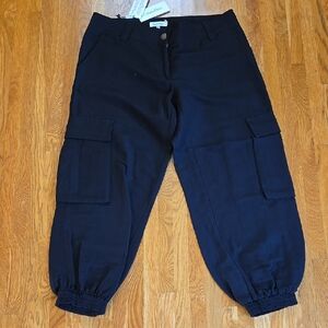 Calvin Klein Linen Blend Black Cargo Pants Size 10